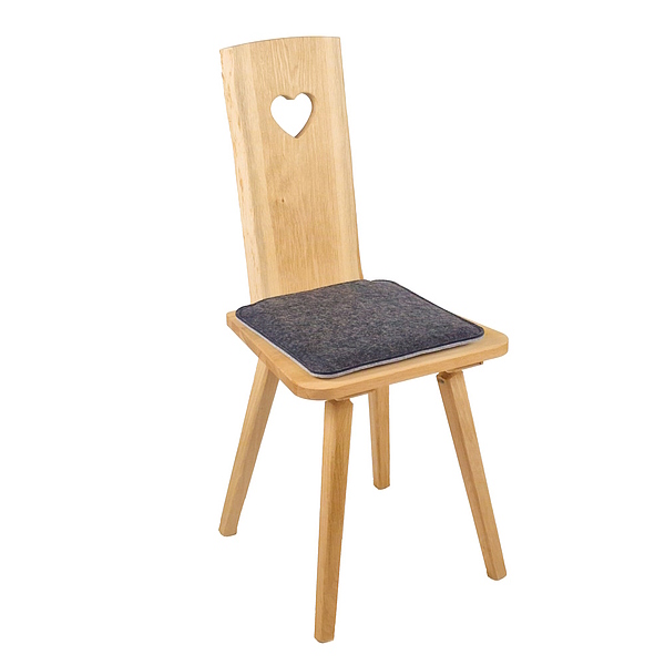 Gastro Stuhl, Stuhl rustikal, Holz Rückenlehne mit Herz, Holzstuhl mit Polsterauflage